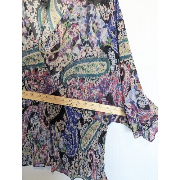 Bisou Bisou Michelle Bohbot Blouse Womens Size XL Multicolor Smocked Sheer Top - Picture 8 of 9